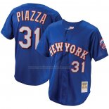 Camiseta Beisbol Hombre New York Mets Mike Piazza Mitchell & Ness Cooperstown Collection Mesh Batting Practice Button Up Azul