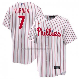 Camiseta Beisbol Hombre Philadelphia Phillies Trea Turner Primera Replica Blanco