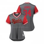 Camiseta Beisbol Mujer Cincinnati Reds Homer Bailey 2018 LLWS Players Weekend Homer Gris