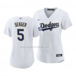Camiseta Beisbol Mujer Los Angeles Dodgers Corey Seager 2021 Gold Program Replica Blanco