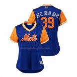 Camiseta Beisbol Mujer New York Mets Jerry Blevins 2018 LLWS Players Weekend Jer Ry Jer Ry Jer Ry Azul