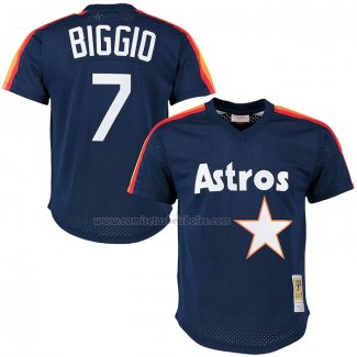 Camiseta Beisbol Hombre Houston Astros Craig Biggio Mitchell & Ness Cooperstown Mesh Batting Practice Azul