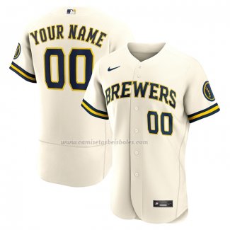 Camiseta Beisbol Hombre Milwaukee Brewers Primera Autentico Personalizada Crema