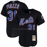 Camiseta Beisbol Hombre New York Mets Mike Piazza Mitchell & Ness Cooperstown Collection Mesh Batting Practice Negro