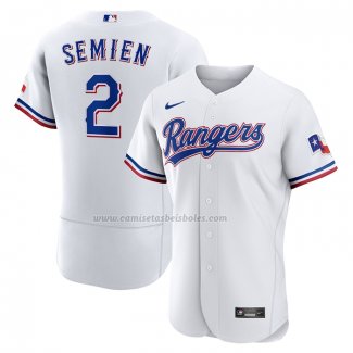 Camiseta Beisbol Hombre Texas Rangers Marcus Semien Primera Autentico Blanco