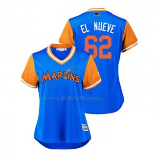Camiseta Beisbol Mujer Miami Marlins Jose Urena 2018 LLWS Players Weekend El Nueve Azul