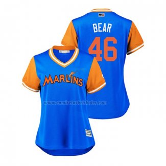 Camiseta Beisbol Mujer Miami Marlins Kyle Barraclough 2018 LLWS Players Weekend Bear Azul