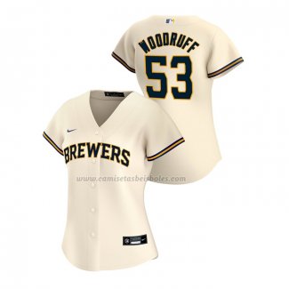 Camiseta Beisbol Mujer Milwaukee Brewers Brandon Woodruff Replica Primera 2020 Crema