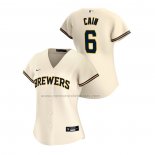 Camiseta Beisbol Mujer Milwaukee Brewers Lorenzo Cain Replica Primera 2020 Crema