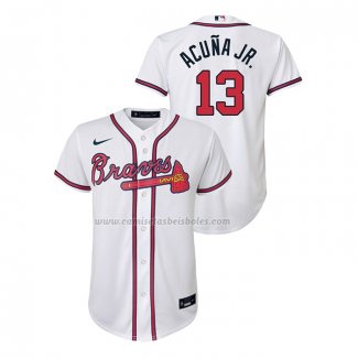 Camiseta Beisbol Nino Atlanta Braves Ronald Acuna Jr. Replica Primera Blanco