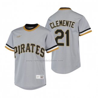 Camiseta Beisbol Nino Pittsburgh Pirates Roberto Clemente Cooperstown Collection Road Gris