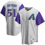 Camiseta Beisbol Hombre Arizona Diamondbacks Randy Johnson Alterno Cooperstown Collection Crema Violeta Camiseta Beisbol Hombre Arizona Diamondbacks Randy Johnson Alterno Cooperstown Collection Crema Violeta