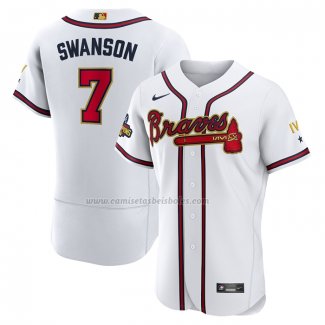 Camiseta Beisbol Hombre Atlanta Braves Dansby Swanson 2022 Golden Edition Autentico Blanco