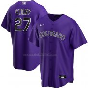 Camiseta Beisbol Hombre Colorado Rockies Trevor Story Alterno Replica Violeta