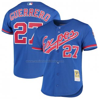 Camiseta Beisbol Hombre Montreal Expos Vladimir Guerrero Mitchell & Ness Cooperstown Collection Mesh Batting Practice Button Up Azul