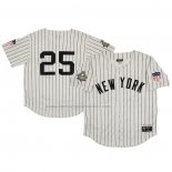 Camiseta Beisbol Hombre New York Yankees 25 Rings & Crwns Mesh Button Down Replica Crema