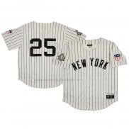 Camiseta Beisbol Hombre New York Yankees 25 Rings & Crwns Mesh Button Down Replica Crema