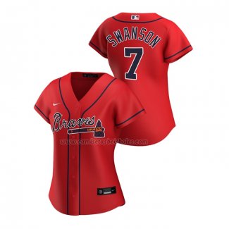 Camiseta Beisbol Mujer Atlanta Braves Dansby Swanson Replica Alterno 2020 Rojo