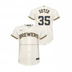 Camiseta Beisbol Nino Milwaukee Brewers Brent Suter Replica Primera Crema