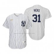 Camiseta Beisbol Nino New York Yankees Aaron Hicks Cooperstown Collection Primera Blanco