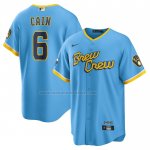 Camiseta Beisbol Hombre Milwaukee Brewers Lorenzo Cain 2022 City Connect Replica Azul
