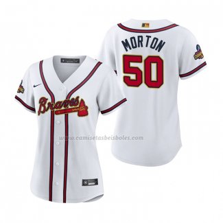 Camiseta Beisbol Mujer Atlanta Braves Charlie Morton 2022 Gold Program Replica Blanco