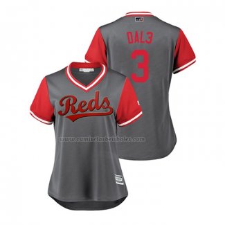 Camiseta Beisbol Mujer Cincinnati Reds Scooter Gennett 2018 LLWS Players Weekend Dal3 Gris