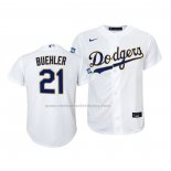 Camiseta Beisbol Nino Los Angeles Dodgers Walker Buehler 2021 Gold Program Replica Blanco