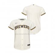 Camiseta Beisbol Nino Milwaukee Brewers Replica Primera Crema