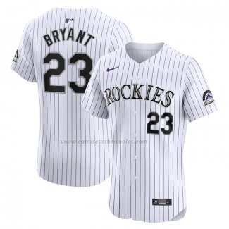 Camiseta Beisbol Hombre Colorado Rockies Kris Bryant Primera Elite Blanco