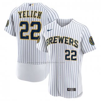 Camiseta Beisbol Hombre Milwaukee Brewers Christian Yelich Alterno Autentico Blanco