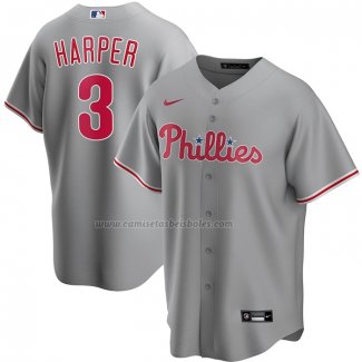 Camiseta Beisbol Hombre Philadelphia Phillies Bryce Harper Road Replica Gris