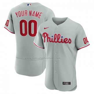 Camiseta Beisbol Hombre Philadelphia Phillies Road Autentico Personalizada Gris