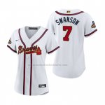 Camiseta Beisbol Mujer Atlanta Braves Dansby Swanson 2022 Gold Program Replica Blanco Camiseta Beisbol Mujer Atlanta Braves Dansby Swanson 2022 Gold Program Replica Blanco