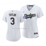 Camiseta Beisbol Mujer Los Angeles Dodgers Chris Taylor 2021 Gold Program Replica Blanco