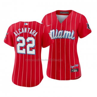 Camiseta Beisbol Mujer Miami Marlins Sandy Alcantara 2021 City Connect Sugar Kings Rojo