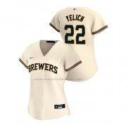 Camiseta Beisbol Mujer Milwaukee Brewers Christian Yelich Replica Primera 2020 Crema