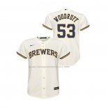 Camiseta Beisbol Nino Milwaukee Brewers Brandon Woodruff Replica Primera Crema