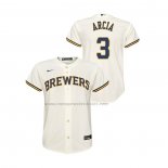 Camiseta Beisbol Nino Milwaukee Brewers Orlando Arcia Replica Primera Crema