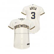 Camiseta Beisbol Nino Milwaukee Brewers Orlando Arcia Replica Primera Crema