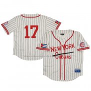 Camiseta Beisbol Hombre New York Cubans 17 Rings & Crwns Mesh Button Down Replica Crema