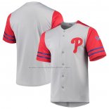 Camiseta Beisbol Hombre Philadelphia Phillies Button Up Gris Rojo