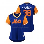 Camiseta Beisbol Mujer New York Mets Anthony Swarzak 2018 LLWS Players Weekend T Sweezy Azul