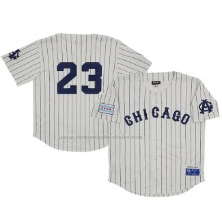 Camiseta Beisbol Hombre Chicago American Giants 23 Rings & Crwns Mesh Button Down Replica Crema