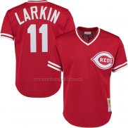 Camiseta Beisbol Hombre Cincinnati Reds Barry Larkin Mitchell & Ness Cooperstown Collection Mesh Batting Practice Rojo