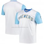 Camiseta Beisbol Hombre Milwaukee Brewers Cooperstown Collection Wordmark V-Neck Blanco