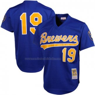 Camiseta Beisbol Hombre Milwaukee Brewers Robin Yount Mitchell & Ness Cooperstown Mesh Batting Practice Azul