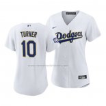 Camiseta Beisbol Mujer Los Angeles Dodgers Justin Turner 2021 Gold Program Replica Blanco
