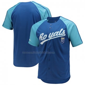 Camiseta Beisbol Hombre Kansas City Royals Button Down Raglan Replica Azul