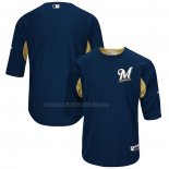 Camiseta Beisbol Hombre Milwaukee Brewers Majestic Autentico Collection Batting Practice Azul